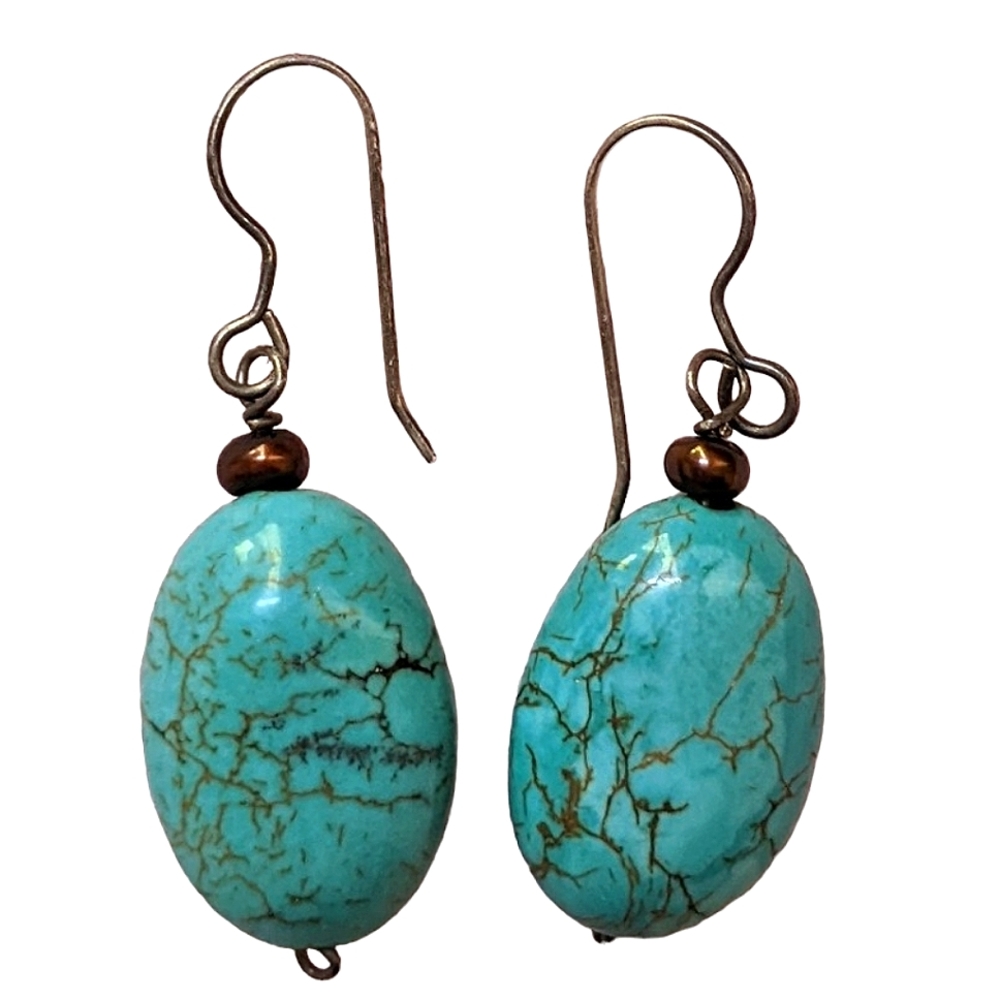 Vintage Navajo Style Turquoise Silver Tone Southwest Boho Earrings